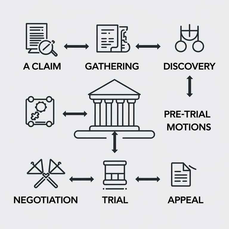 Flowchart depicting the steps of a medical malpractice lawsuit