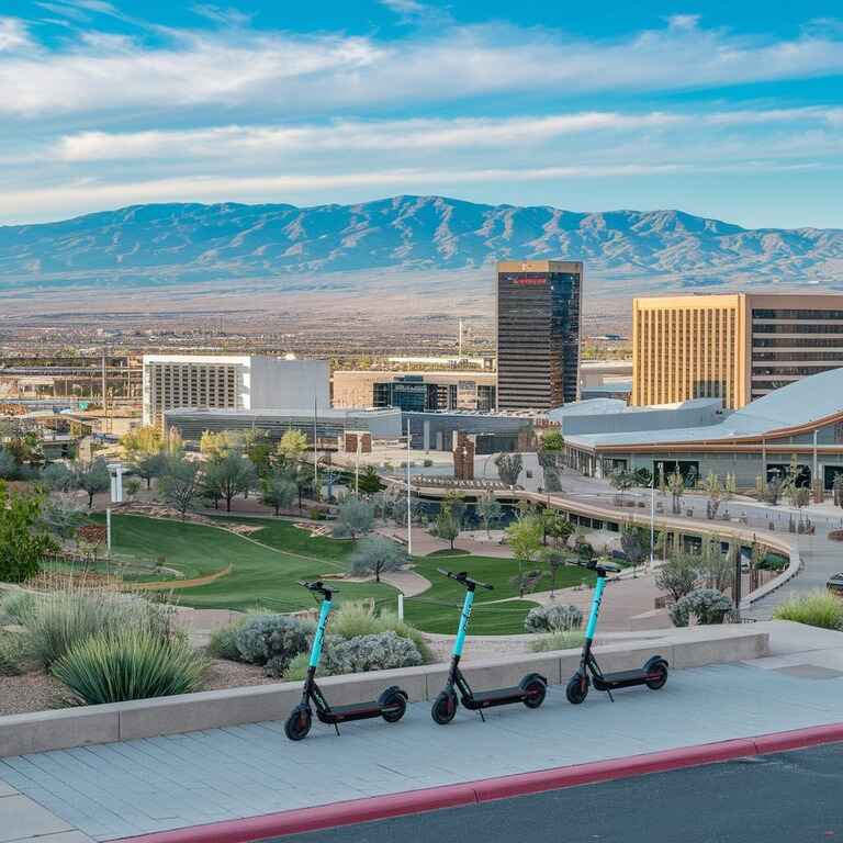 Different Nevada cities with electric scooters in urban and recreational settings