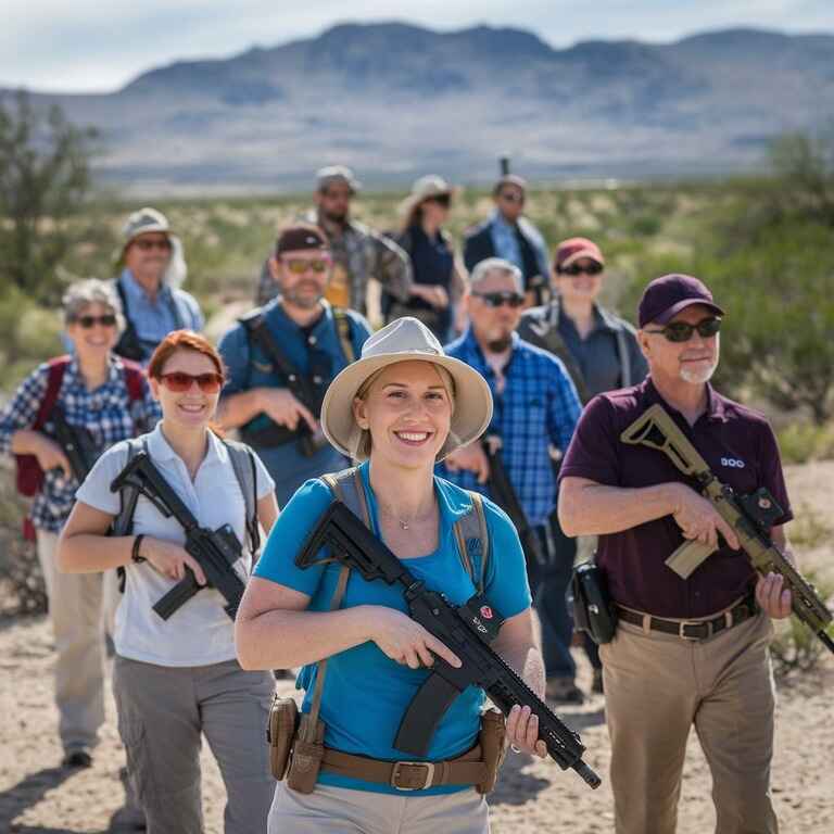 A diverse group of individuals outdoors in Nevada, symbolizing eligibility for open carry under state law