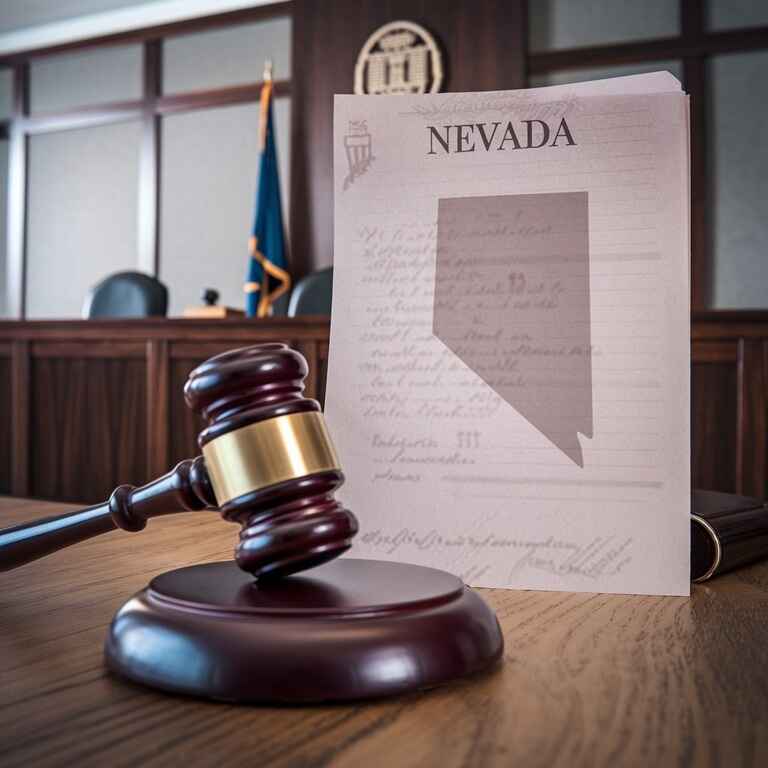 A gavel and legal document symbolizing the seriousness of forgery charges in Nevada