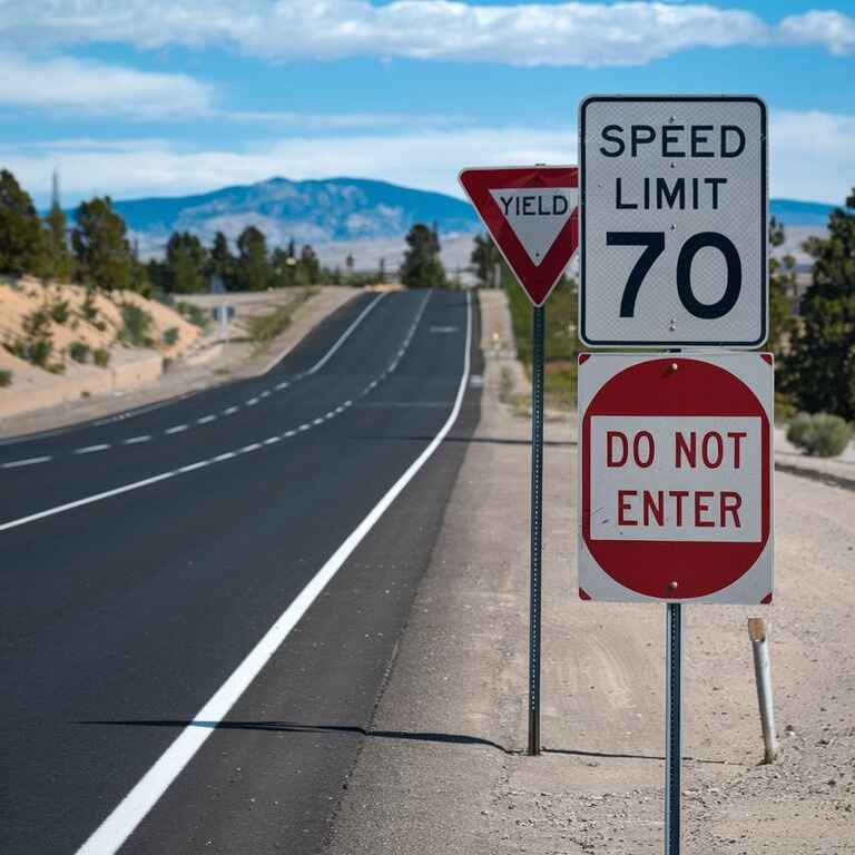 Nevada highway with clear road signs highlighting traffic laws