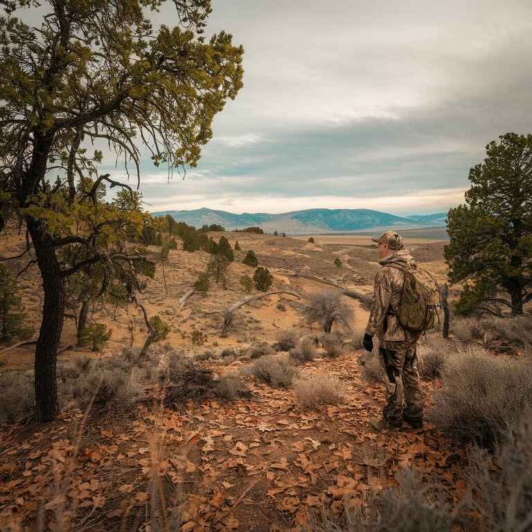 Scenic Nevada landscape with a hunter observing the terrain during hunting season