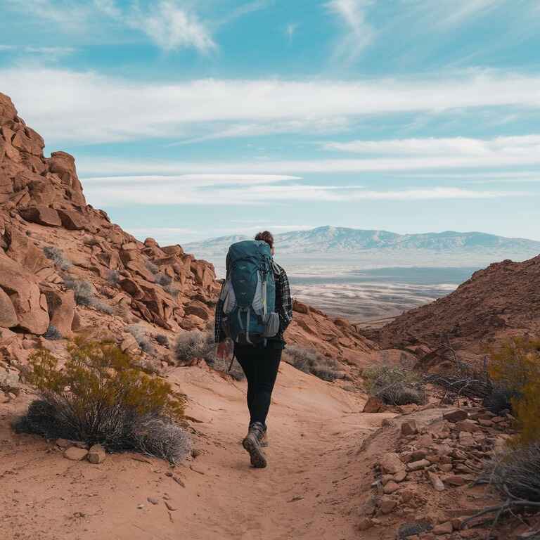 A person hiking in the Nevada desert, illustrating the risk of recreational injuries