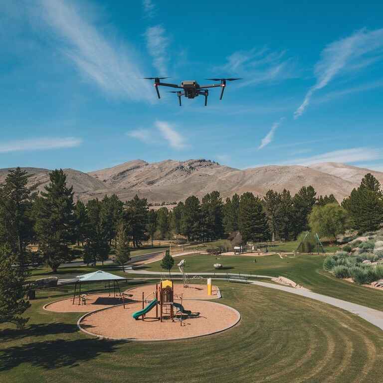 A drone soaring above Nevada's mountains, showing the freedom of recreational drone flying