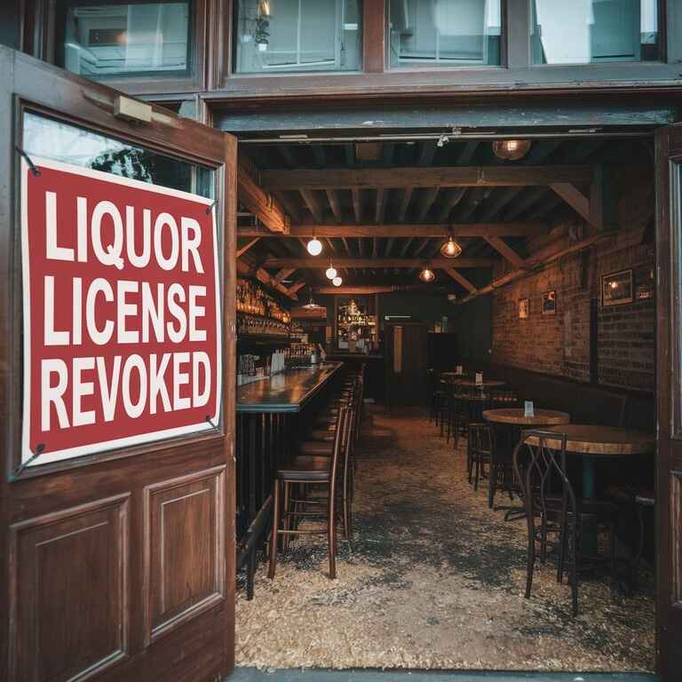 A bar with a revoked liquor license sign, symbolizing legal consequences for establishments