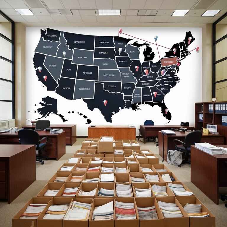 A legal office with a map of the U.S. symbolizing the steps involved in multi-state probate