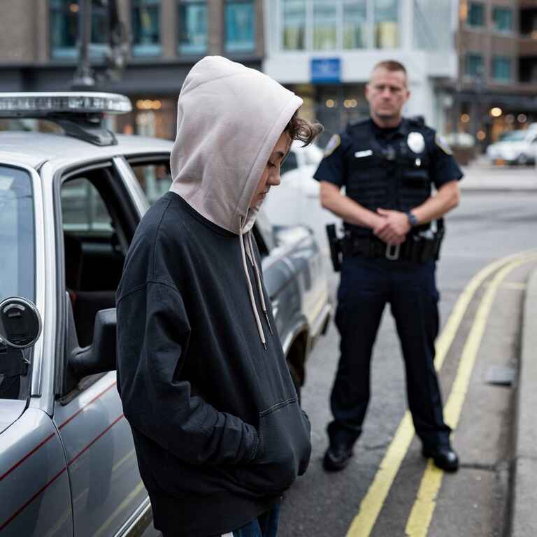 Teen near a vehicle with law enforcement in the background, representing the serious impact of Minor in Possession charges