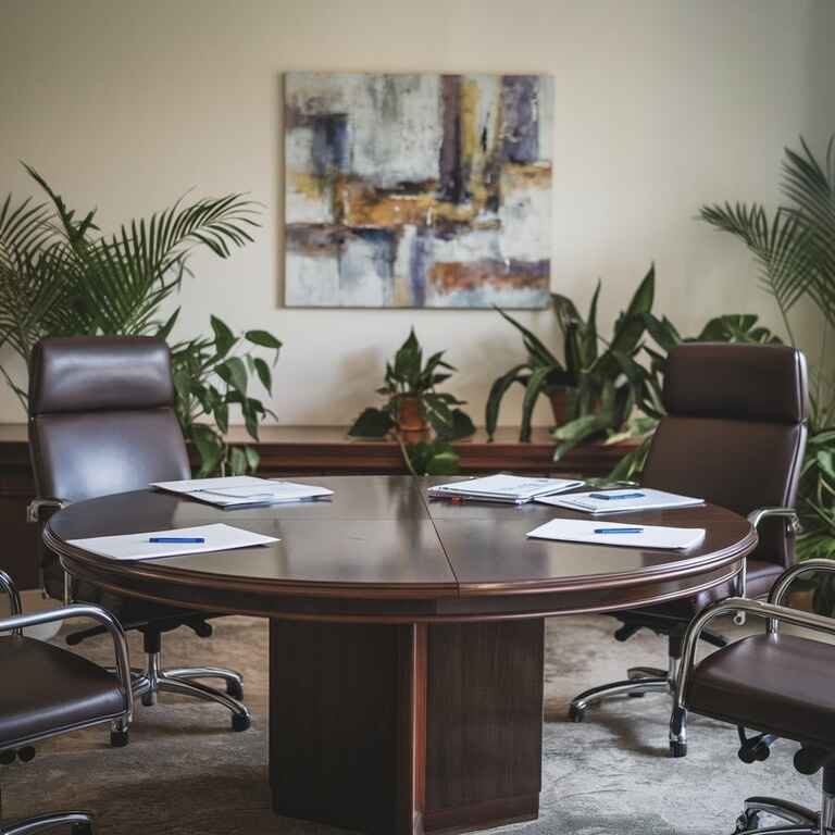 Conference room setup for mediation in a high-profile divorce case