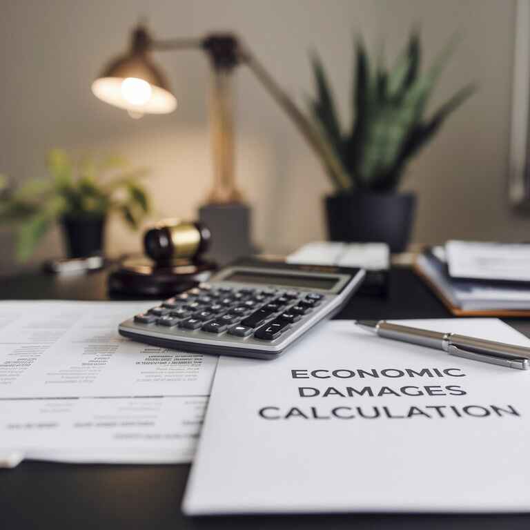 Financial documents and a calculator representing the evaluation of economic damages in a personal injury case