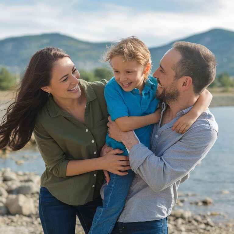 A happy blended family celebrating the stepparent adoption process