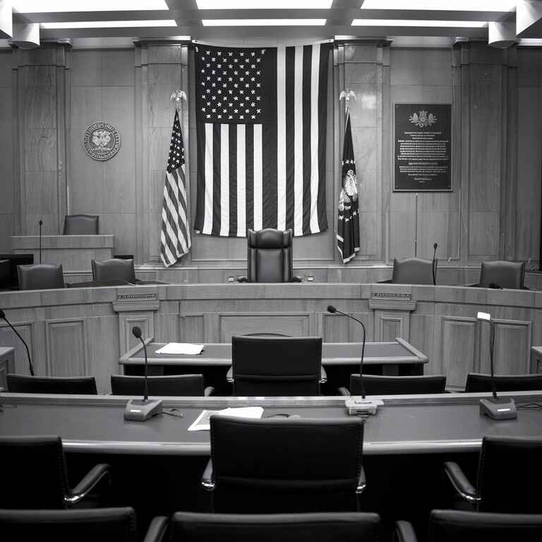 Courtroom setting representing the legal process of high-profile divorces