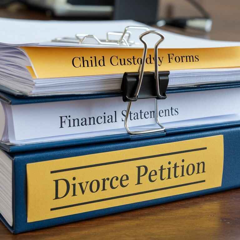 Legal documents organized for divorce proceedings