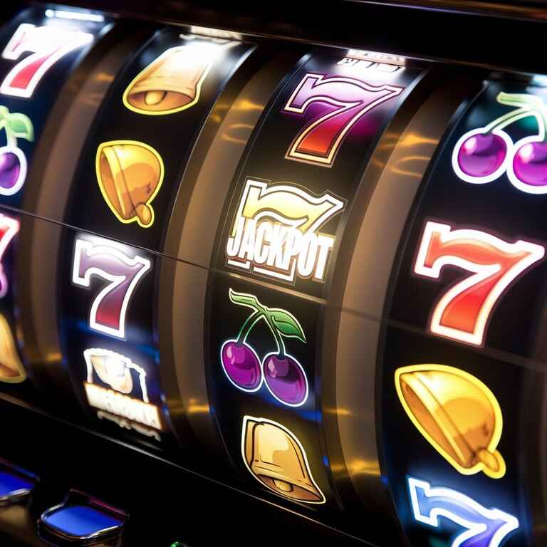 A close-up of a slot machine with glowing lights and a jackpot symbol on the screen, symbolizing the thrill and mystery of casino gaming